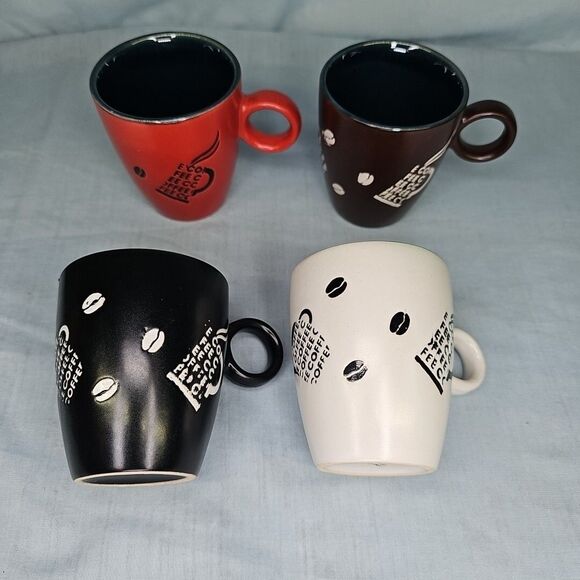 Espresso Coffee Cup Set of 4 Red Brown White Black NEW - Picture 8 of 16